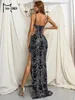 Повседневные платья Missord Black Sequin Party платье элегантное женское спагетти ремешок v шея на тали