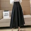 Skirts Vintage Women White Satin Office Ladies Casual Loose Pockets High Waist Pleated Midi Skirt 2024 Spring Summer SK27