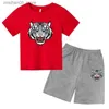 Zestawy odzieży Tiger Head Childrens Zestaw T-shirt 2-12-letni chłopcy i dziewczęta swobodny wydrukowany w krótkim rękawie Top+Shorts Q2404251