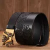 Riemen mannelijke Chinese Dragon Belt Cowk -Skin echte lederen riem voor mannen snijden Dragon Patroon Automatische gesp beltband 240423