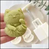 År Mooncake 2st Set mögel mögel lycklig katt mungbön bakverk tårta tårta bakverktyg hem diy kök accessoarer 220601 droppe dh87q