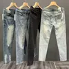 Pantalon de haute qualité de style coréen massif luxe massif lavé vintage stre printemps été skinny jeans hommes pantalon denim bleu 240425