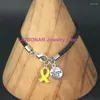 Charm Bracelets Arrival Black PU Braid Leather Endometriosis Awareness Jewelry Bracelet With Yellow Ribbon Hope Pulsera