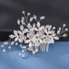 Wedding Hair Jewelry Trendy Silver Color Rose Gold Flower Hair Comb Bridal Hair Accessories Wedding Tiara Hair ornaments Bride Hair Jewelry Handmade d240425