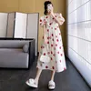 Maternity Dresses Summer Maternity Polka Dot Dress Puff Sleeve O-Neck Fashion Printing Pregnant Womens Polak Dot Dress Long Loose Pregnancy Dress