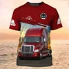 Men's T-Shirts New Trucker Shirt Mens T-shirt 3D Truck Print Uniform Short Sleeve Tops 2024 Harajuku Clothing Summer O Neck Oversized PulloverL2404