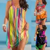 Casual jurken plus maat 5xl zomer boho jurk dames mode gradient riem strand boheems mouwloos feest elegante zonsonderhoud zoom