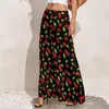 Women's Pants Cute Cherries Green Leaves Office Wide Leg Female Oversize Streetwear Design Straight Trousers