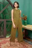 Dames jumpsuits rompers dames geel geruite jumpsuit gewoon kraag met brede poten één stuk jumpsuit mouwloze herfst set dames playsuit onesie fabric y2404