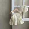 Zestawy odzieży Baby Girl Summer Zestaw maluch haftowane marszone sukienki top szorty 2PCS H240425