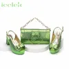 Scarpe eleganti 2024 sacca abbinata ad arrivo set in verde limone decorato con cristallo per la festa del matrimonio da donna