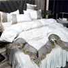 Washed Ice Silk Bed Sheet Skirt White Bedspread Princess Style Large Lace Fourpiece Set 240420