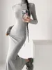 Casual Dresses Spring and Autumn High Collar Tight Stretch Ins Slim Looking Dress