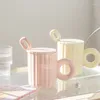 Mugs 400ml Solid Color Mug With Lid Spoon Ceramic Cup Female Household Office Water Simple Milk Round Handld