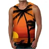 Herrtankstoppar palmträd grafisk topp för män 3d tryck ärmlösa strandmän överdimensionerade Hawaii väst t-shirt kläder