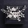 Bruiloft haar sieraden trendy bruiloft bloemen haar accessoires handgemaakte zilveren parelhaar kam tiara strassbruid hoofdtooi bruids haar ornamenten d240425