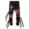 Męskie spodnie męskie zamuszone łatwe bandażowe spodnie dżinsowe kolor kontrast retro dżinsy Hip Hop Street Fashion Casual Dżinsy D240425