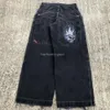 Herr jeans streetwear jnco y2k hip hop tecknad grafisk tryck vintage baggy svarta byxor män kvinnor hög midja bred benbyxor