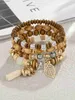 Bärade 4st/set Bohemian Multicolor Crystal Beads Armband For Women Girls Boho Ethnic Tassel Elastic Rope Handmde Wrap Armband