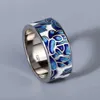 Band Rings Classic Epoxy Enamel Blue Flower Ladies Ring 925 Silver For Jewelry Wedding Bridal H240425