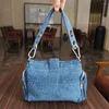 Drawstring Denim Women Shoulder Crossbody Bag Fashion Rivet Ladies Axillary Bags Brand Design Female Handbag Blue