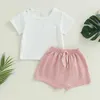 Juegos de ropa Baby 2 piezas Contrastando de lino de algodón Camiseta de manga corta Camiseta y pantalones cortos estirados Linda ropa de verano