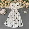 Urban Sexy sukienki Yuoomuoo Chic moda Polka Dot Print Sukienka 2023 NOWOŚĆ ELEGANT ELEGANT VINTAGE BANDAGE SLIM TALIST Big Swing Long Party Dressl404