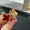 High-End Luxury Ring Fanjia V-Gold New High Board Four Leaf Clover Double-Sided Double Flower Red Agate Laser Ring For Women 18k Rose Gold Flipped