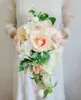 Bruiloft bloemen sesthfar waterval boeket vintage roze witte bruids rozen kunstmatige waterdruppel bruid boeketten
