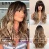 Designer Coiffes de perruques de haute qualité pour les femmes à chaud Vente d'air Bangs d'air Grandes vagues Curly Gradient Brun Black Multicolor Wig Femme