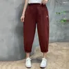 Women's Pants Summer Cotton Linen Harem Plus Size Loose Casual With Embroidered Thin Straight Pant