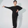 Stage Wear Latin Dance Clothes Black Loose Long Sleeve Top Boys Competition Suit Show Costume Samba Training Pants VDL196