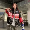 Y2K Red White Bomber Jacket Women Men Biker Racerジャケットレトロヒップホップグランジ服