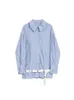 Casual jurken dames gestreepte A-lijn jurk elegant blauw blauwe vintage lange mouw vintage 90s y2k meisjes kawaii een stuk jurken 2000s kleding herfst 2000