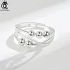 Pierścienie klastra Orsa Klejnoty Vintage srebrny koralik obrotowy lęk regulowany 925 Sterling Otwarty palec biżuteria dla kobiet SR303