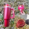 미국 스톡 네온 핫 핑크 윈터 윈터 핑크 공동 브랜드 대상 레드 40oz Quencher Tumblers Cosmo Parada Flamingo Valentines Day Gift Cups 2nd Car Mugs I0425