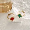 Высококачественное роскошное кольцо Fanjia Korean Style Fashion Lucky Grass Clover Simple и универсальный Instagram 18K Gold, регулируемый для женщин