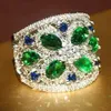 Band Rings Luxury Green Flower Zircon Crystal Ring for Ladies Wedding Engagement Party Jewelry Gift Women Gift H240425