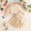 Kläder sätter Little Girl 2 PCS Dress Outfit Solid Color Long Sleeve Lapel Jacket med Cami Spring Outfits