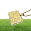 Naszyjniki wiszące cytowanie ostatniego kolacji CZ Stone Pave Bling Gold Stal Stael Gemetric Square Naszyjnik dla mężczyzn Hip Hop RA7507659