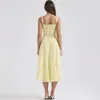 SUNINHEart Spaghetti Brap Summer Dress 2024 Элегантное миди -желтое платье с цветочным припечатками Сексуальные платья по случаю дня рождения женщины 240420
