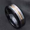 Fashion 8mm Black and Blue Brushed Ladder Edge Men Tungsten Wedding Band Ring Thin Blue Groove Biker Ring Men Wedding Band Gift