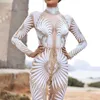 Women's Jumpsuits Rompers Long jumpsuit womens skeleton robot 3D printing tight fitting clothing zipper back for Halloween full body tight fitting clothing Y240425