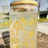 Tumblers Golden Mushroom Sticker Style 16oz Drinking Glass With Bamboo Lid And Straw Drink Juice Can Bottle Summer Drinks H240425