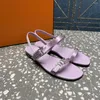 Casual Shoes For Women Size35-42 Silk äkta lädersandaler Låga klackar Crystal Buckle Flats Summer Designer Zapatillas Mujer