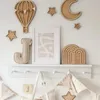 Figuras decorativas de madera de ratán hecho a mano Rainbow Air globos luna de la luna decoración de la pared de madera para niños pegatinas de habitación adornos