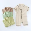 One-Pieces 2024 Summer Newborn Baby Romper Pajamas Solid Button Short Clothes For 0 3T Cute Korean Breathable Jumpsuit Boy Girl Pyjamas