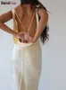 Urban sexy jurken rare poes neon backless maxi jurk dames vakantie stijl solide veter v-neck mouwloze bodycon stretch mager sexy feest slijtage slijtage