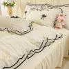 Conjunto Kawaii Seersucker Bedding Conjunto para meninas Princesa Bow Ruffle Lace Salia Skinfriendly Friendly Color Solid Duvet Conjuntos de capa