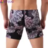 Men de caisse à longues jambes Boxer glace Silk Shorts sous-vêtements Pantes basse taille du genou longueur calzoncillos hombre cueca